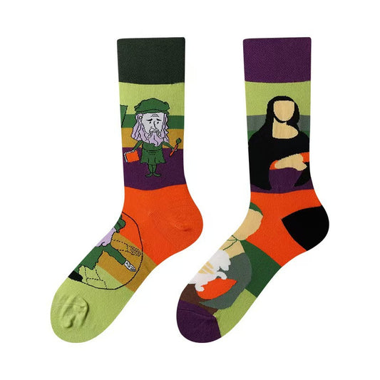 money pattern women’s cotton socks – breathable and cozy, like walking with a cheeky filter on.Black and white mismatched stripe women’s crew socks – bold and stylish, impossible to ignore.Cute alpaca print women’s casual socks – soft and skin-friendly, every step feels a little healing.Colorful polka dot women’s ankle socks – easy to match, like fireworks around your ankles.