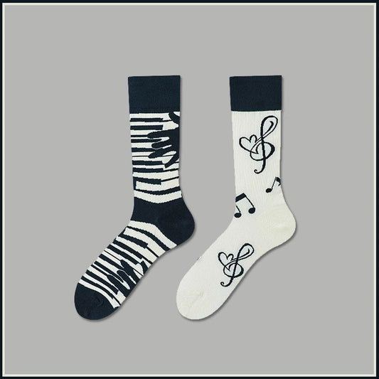 Music note pattern crew socks with musical design, made of soft cotton, ideal for music lovers and stylish everyday wear.