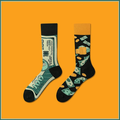 money pattern women’s cotton socks – breathable and cozy, like walking with a cheeky filter on.Black and white mismatched stripe women’s crew socks – bold and stylish, impossible to ignore.Cute alpaca print women’s casual socks – soft and skin-friendly, every step feels a little healing.Colorful polka dot women’s ankle socks – easy to match, like fireworks around your ankles.