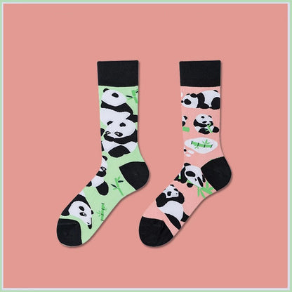 Panda pattern cotton mid-calf socks, cute cartoon unisex socks