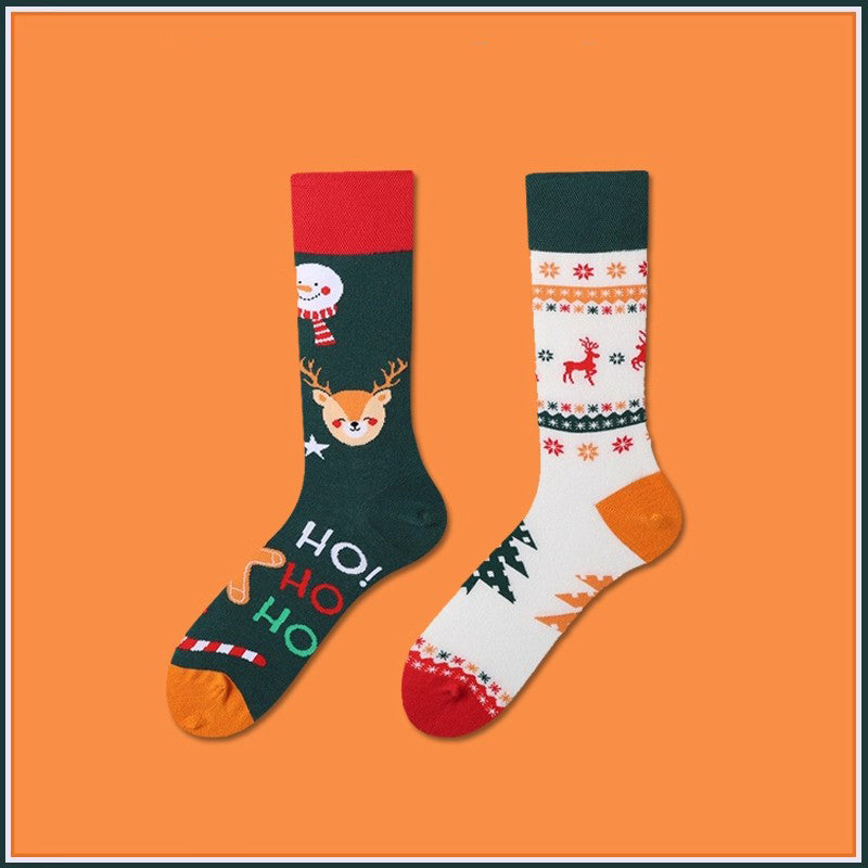 Reindeer pattern cotton mid-calf socks, Christmas style unisex socks